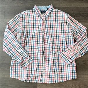 Chaps Men's Pink Blue White Plaid Shirt Easter church easy care xxl 2XL